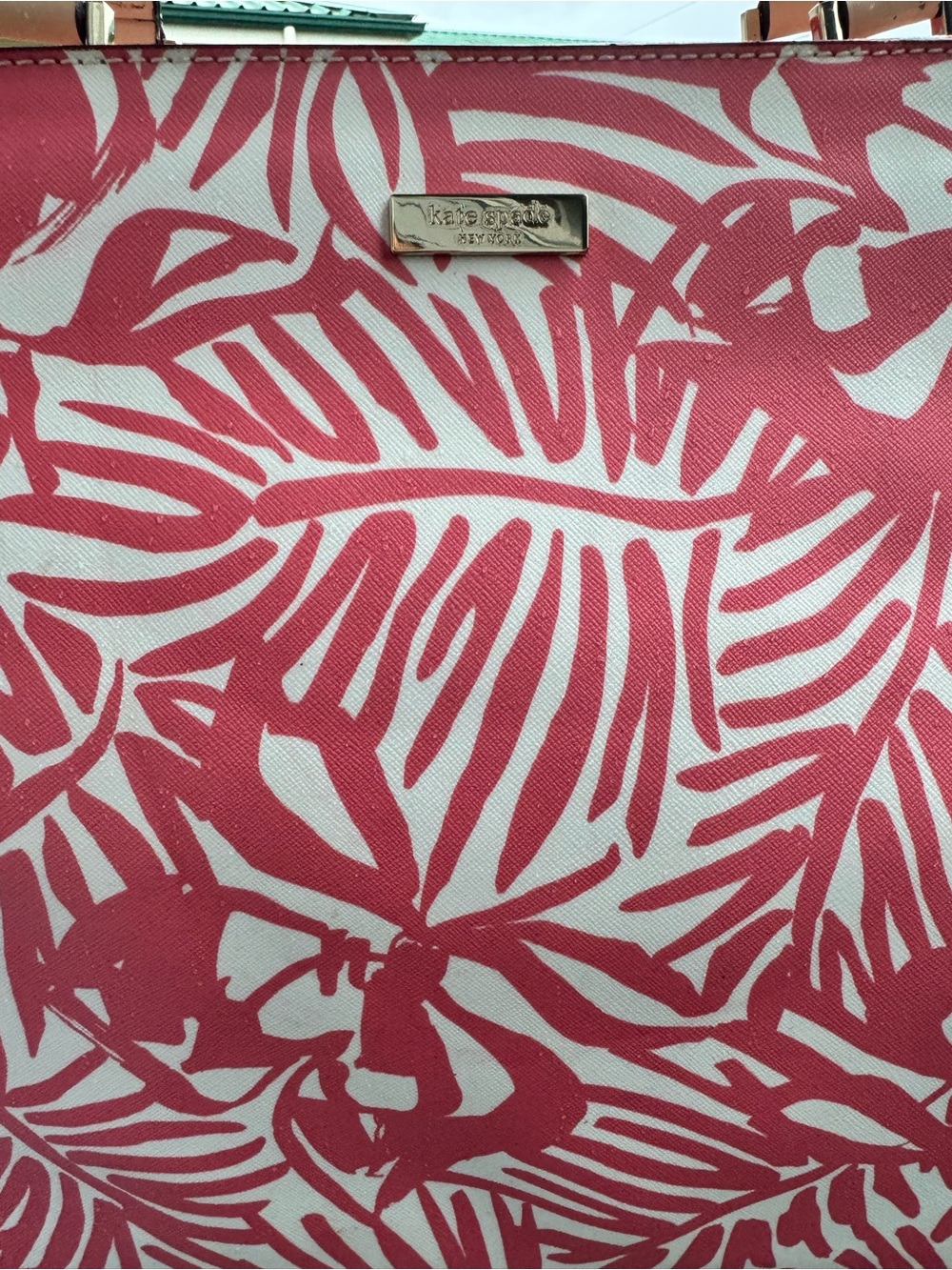 Kate Spade Pink White Tropical Floral Large Zip Tote Shoulder Bag - Picture 7 of 11